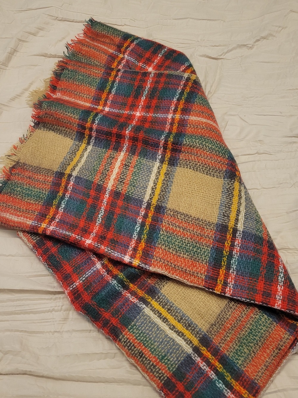 Cozy Plaid Blanket Scarf in Red, Green & Tan